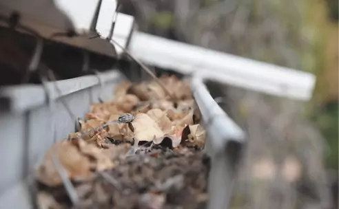 Gutter filled with leaves, needing Gutter Cleaning in Peoria IL